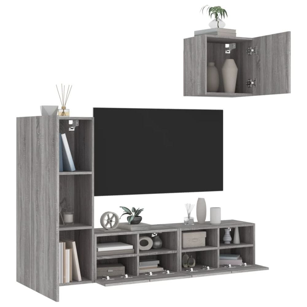 Vidaxl 4-dielne TV nástenné skrinky sivý dub sonoma kompozitné drevo